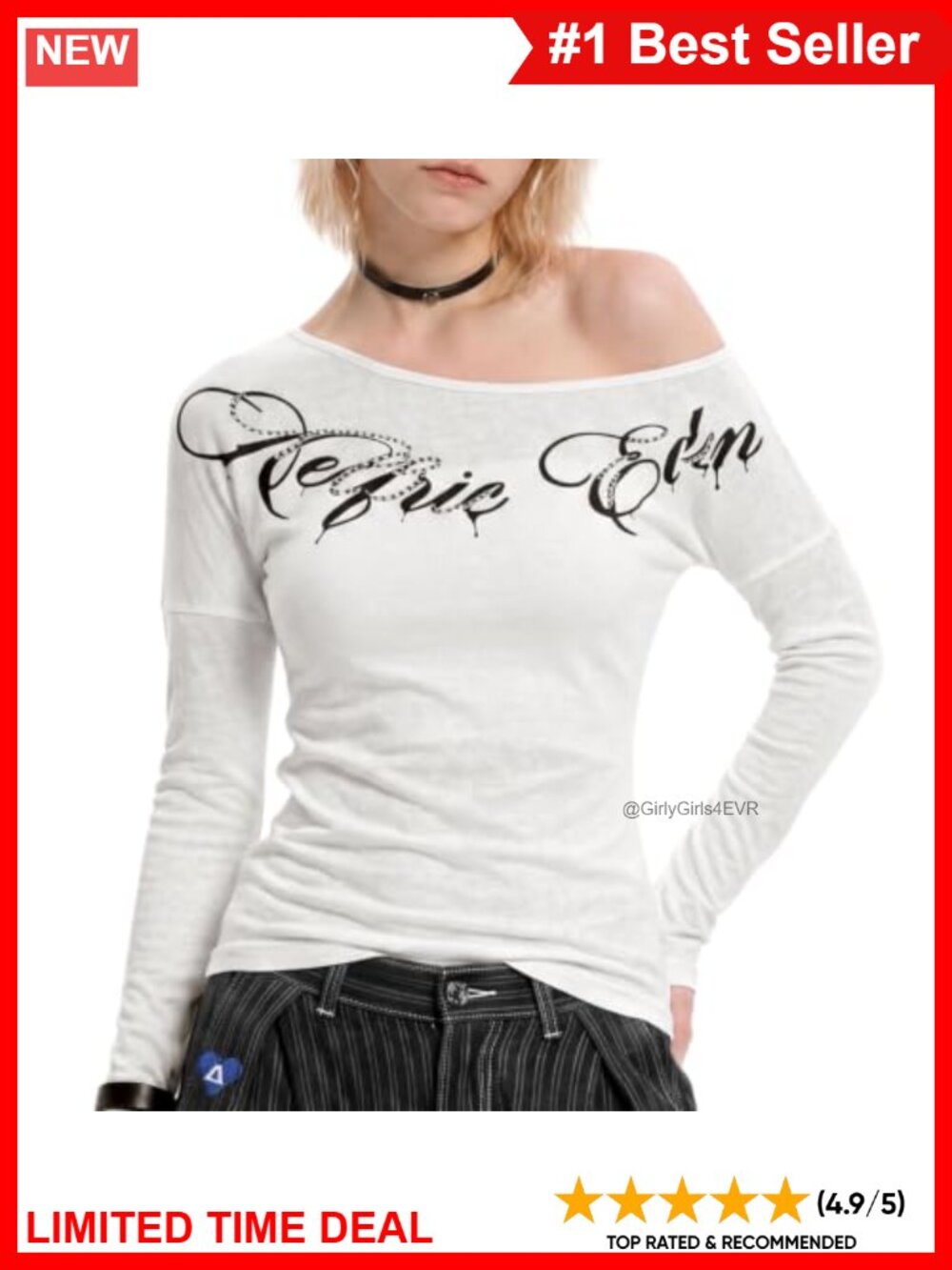Aelfric Eden Off Shoulder Chain Graphic Long Sleeve Tee T-Shirt